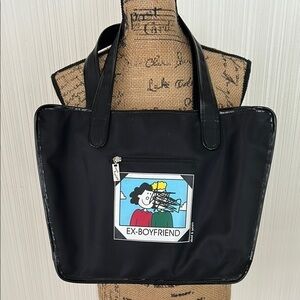 Classic Black Tote with Colorful Cartoon Patch